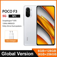 Глобальная версия POCO F3 NFC 5G, 6 ГБ 128 ГБ/8 ГБ 256 ГБ мобильный телефон, Восьмиядерный процессор Snapdragon 870, экран 6,67 дюйма 120 Гц E4 AMOLED, 48 МП 33 Вт 1005002468048794