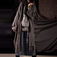 Женский льняной Тренч с карманами Johnature, однотонный свободный Тренч в стиле ретро, с пэчворком, длинное пальто, для весны, 2021 1005002468155773