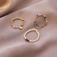 Простые Кольца с пресноводным жемчугом для женщин, эластичные украшения в форме сердца, с кристаллами, подарок кольцо на палец для вечеринки 1005002477718322