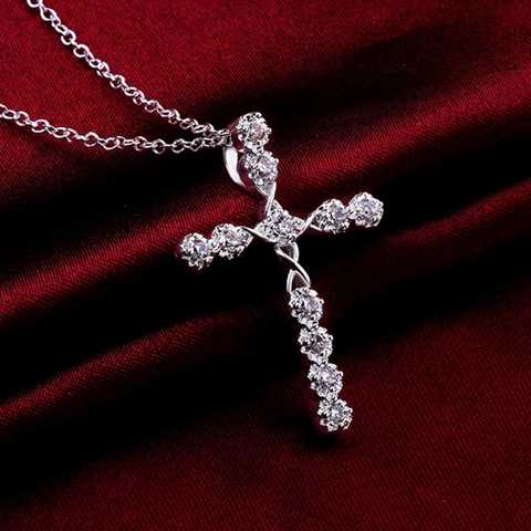 Модное ожерелье с кулоном в виде креста с кристаллами изысканное циркониевое посеребренное ожерелье-чокер 2021 Модные Ювелирные изделия Подарки для женщин и девушек 1005002491541048