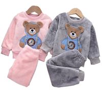 Одежда для маленьких мальчиков и девочек, пижамный комплект, плотная фланелевая флисовая одежда для сна для малышей, теплая одежда для сна с медведем, детский домашний костюм на осень/зиму 1005002494133243