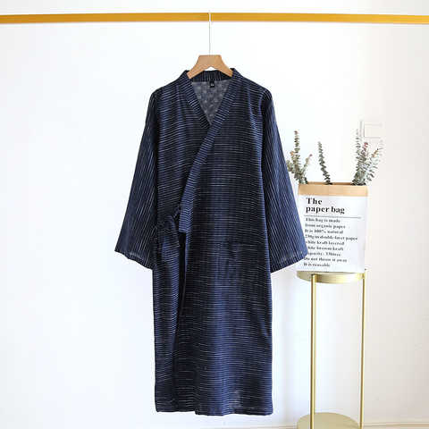 Весна и лето новый стиль японское кимоно мужской банный халат 100% хлопок ночная рубашка в полоску размера плюс юката домашний комплект 1005002494497283