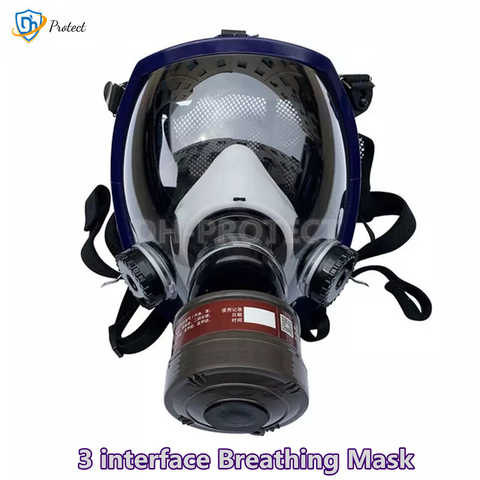 Многофункциональная полноразмерная маска с 3 портами, сферическая суперпрозрачная Полностью герметичная защитная маска, распылительная краска, промышленная загрязняющая газовая маска 1005002496820354