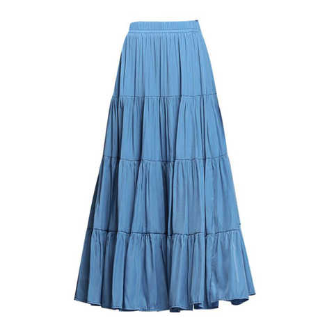 Женская юбка-трапеция с высокой талией, свободная длинная повседневная юбка с широкой юбкой, Однотонная юбка средней длины в складку, весна-лето 2022 1005002500477945