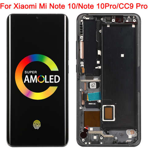 Оригинальный дисплей для Xiaomi Mi Note 10 Pro, ЖК-дисплей с рамкой и дигитайзером сенсорного экрана для Xiaomi Mi CC9 Pro Amoled Mi Note10 Lite M1910F4G 1005002507160419