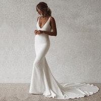 Женское свадебное платье с юбкой-годе, простое длинное платье с V-образным вырезом и открытой спиной, платье невесты для пляжа 1005002508994179