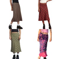 Юбка Женская средней длины в клетку, облегающая длинная юбка-карандаш А-силуэта с завышенной талией, уличная одежда для девушек 90-х, Y2K 1005002517338706