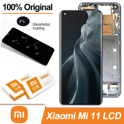 Оригинальный AMOLED дисплей 6,81 дюйма с рамкой для XiaoMi Mi 11, ЖК-дисплей для Mi11, сенсорный экран, дигитайзер в сборе, запасные части M2011K2C 1005002518722395