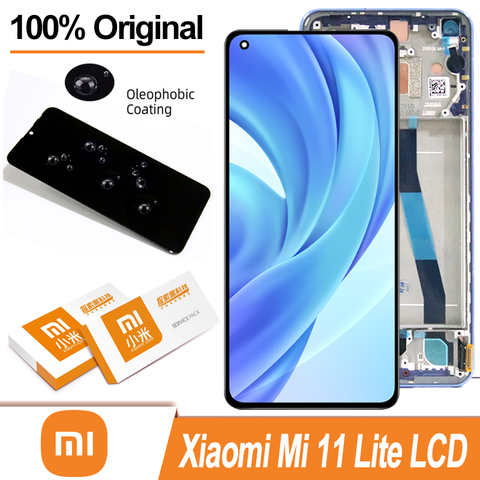 100% Оригинальный 6,55 "AMOLED дисплей + сенсорный экран Рамка для Xiaomi Mi 11 Lite 4G / 5G M2101K9AG ЖК-дисплей с сенсорным экраном дигитайзер Mi11 запасных частей 1005002518905336