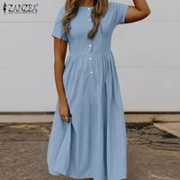 Женский летний сарафан ZANZEA 2022, кафтан, однотонное платье-рубашка, повседневные платья средней длины с коротким рукавом, женский халат с высокой талией, оверсайз 1005002520244860