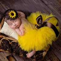 Комплект пышной юбки-пачки в виде подсолнуха, желтая юбка-пачка с повязкой на голову, женская одежда для новорожденных 1005002532602346