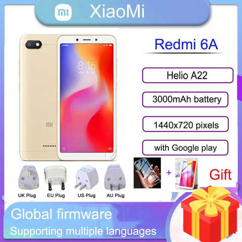 Смартфон Xiaomi Redmi 6A, 3 ГБ, 32 ГБ, googleplay global rom, телефон с полным экраном 5,45 дюйма и процессором Helio A22 1005002533318845