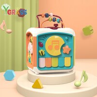 Развивающий кубик для малышей 7 в 1, умные игры, цветная форма, сортировка, укладка, музыкальная игрушка, шарик, лабиринт, обучение 1005002538069749