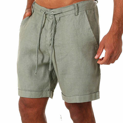Шорты мужские повседневные льняные, модные однотонные короткие брюки, пляжные дышащие льняные, лето 2021 1005002561777817