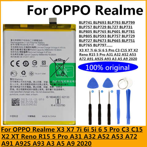 Оригинальный аккумулятор для Oppo Realme X2 X3 X7 7i 6i 5i 3 6 Reno R15 5 Pro C2 C3i C11 XT A31 A32 A52 A53 A72 A91 A92S A93 F7 A3 A5 A9 1005002571908561