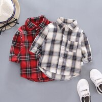 Детская рубашка IENENS, тонкая одежда, весенняя одежда, клетчатые хлопковые топы для маленьких мальчиков, Детская рубашка с длинным рукавом 1005002611651352