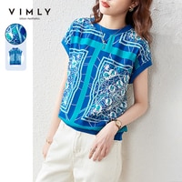Блузка VIMLY женская летняя, шифоновая рубашка с круглым вырезом и коротким рукавом, синие топы, повседневная одежда, F7315, 2021 1005002616331055