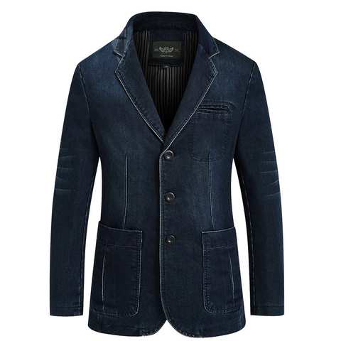 Джинсовый пиджак для мужчин, Модный хлопковый винтажный костюм, пальто для мужчин, синяя Повседневная джинсовая куртка, Новинка осени 2021, мужская одежда 1005002633497212