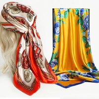 Цветочный Принт шаль Шелковая Косынка для Для женщин резинки для волос шейный платок женский манекен головы Закрытая повязка на голову с платки сатиновый хиджаб бандана 1005002635843787