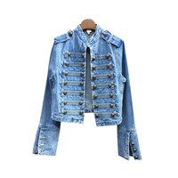 Женская джинсовая куртка TWOTWINSTYLE, весенняя, голубая, с воротником-стойкой и длинным рукавом, 2021 1005002642787767