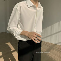 Повседневная белая рубашка для мужчин, Однотонная рубашка из ледяного шелка с длинными рукавами, свободная рубашка в стиле Харадзюку, Высококачественная драпировка, белая, женская 1005002655357005