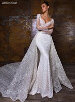 Женское свадебное платье с юбкой-годе, Элегантное Длинное Платье 2 в 1 с длинным рукавом и вырезом сердечком, платье для невесты, большие размеры 1005002676400106