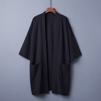 Японская одежда, кардиган в китайском стиле, женская, мужская, черная блузка-кимоно в японском стиле, летний ретро костюм Тан, блузы, халат миди 1005002698131478