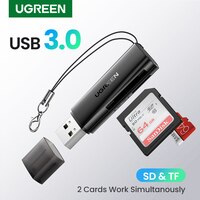 Кардридер UGREEN USB3.0 2-в-1, кардридер SD Micro SD для компьютера, ПК, адаптер для смарт-карт памяти Устройство для чтения карт SD TF 1005002700168076