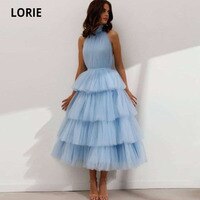 Платья для выпускного вечера LORIE Baby Blue с высоким воротом, Многоярусное Тюлевое платье длиной ниже колена с открытой спиной, летнее арабское свадебное платье, платье для выпускного вечера 2021 1005002707809877