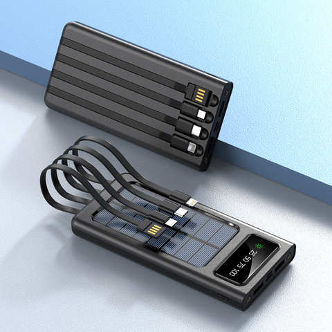 Солнечное зарядное устройство 30000/20000/10000 мА/ч, Встроенный кабель портативное зарядное устройство для iPhone 12 Xiaomi Power Bank Внешняя батарея повербанк 1005002709028132