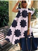 Женское платье с цветочным принтом, Летнее бальное платье большого размера с коротким рукавом 1005002717935437