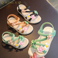 Летние сандалии для маленьких девочек, новинка 2021, простые милые детские сандалии с цветами розового, зеленого цветов, мягкая повседневная школьная обувь для маленьких девочек 1005002730019342