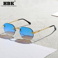 Солнцезащитные очки HBK без оправы для мужчин и женщин, зеркальные модные безободковые солнечные очки с отверстиями, в металлической оправе, золотистого цвета 1005002733823050