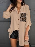 Женская блузка в стиле пэчворк ZANZEA 2023, модная женская блузка с длинным рукавом, Женская туника с пуговицами и лацканами, большая сорочка 1005002734138096
