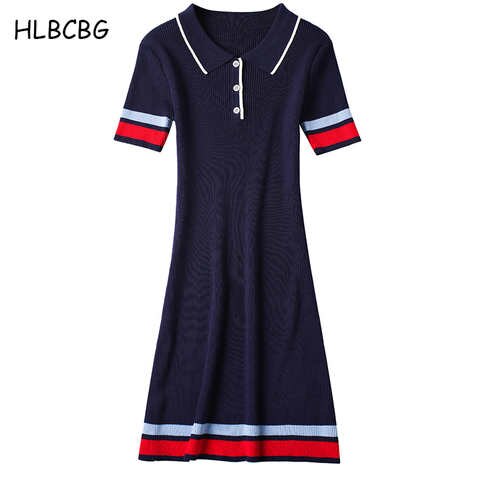 HLBCBG 2022, весенне-летнее платье-поло, женские повседневные Прямые платья до колен, женское платье-рубашка, ярко-синее женское платье 1005002737513048