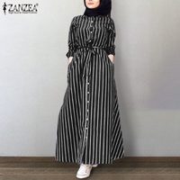 Платье ZANZEA женское винтажное в полоску, повседневный хиджаб из индейки, с отложным воротником и длинным рукавом, мусульманская Мода 1005002741297368