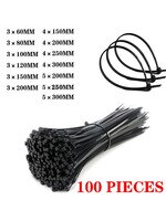 Самоблокирующиеся пластиковые нейлоновые кабельные стяжки 100 шт., черные 5x300, кабельные стяжки, крепежные кольца 3x200, набор промышленных кабельных стяжек 1005002752280619