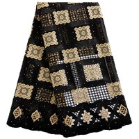 Африканская кружевная ткань 2021, Водорастворимая кружевная Ткань 5 ярдов, Нигерия, золотой и черный тюль для шитья свадебной одежды 2470A 1005002758814424