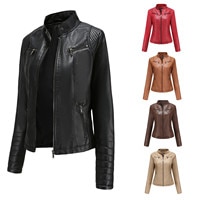 Женская модная одежда, Новая женская тонкая кожаная куртка с воротником-стойкой, однотонная куртка на молнии с прострочкой, женская одежда 1005002762144846