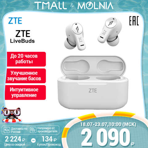 наушники беспроводной, ZTE LiveBuds Bluetooth 5.0 TWS earphone,официальная российская гарантия на год,Molnia 1005002777333031