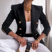 Женский офисный блейзер с длинным рукавом, однотонный облегающий пиджак с отложным воротником, Элегантная Модная одежда белого и черного цветов для осени 1005002777399532