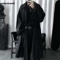 Mauroicardi осенний длинный черный оверсайз-тренч для мужчин с длинным рукавом, свободный темный академический эстетический модный без пуговиц 2023 Верхняя одежда пальто мужское 1005002833497278