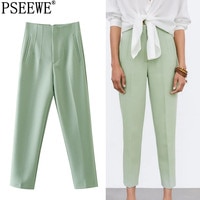 Брюки PSEEWE женские с высокой талией, Зеленые офисные повседневные штаны, модная уличная одежда, свободные бежевые 1005002836134249