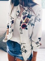 Куртка-бомбер женская демисезонная на молнии, с цветочным принтом и длинными рукавами 1005002838393139