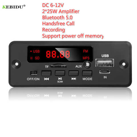 Kebidu 2*25 Вт усилитель 6В-12В MP3 декодер плата Bluetooth 5,0 запись автомобиля FM радио модуль поддержка TF USB AUX отключение памяти 1005002841852367