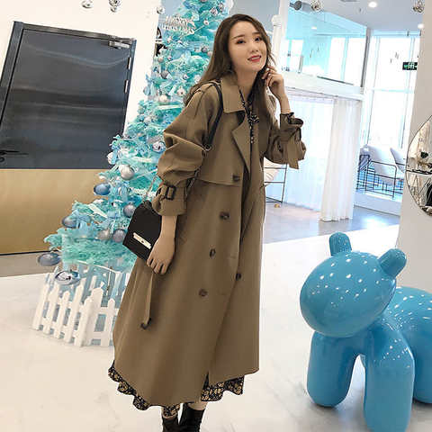 Женская ветровка средней длины, Свободное пальто с поясом в Корейском стиле, осень 2021 1005002852692302