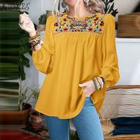 Элегантная блузка с цветочной вышивкой ZANZEA, стильная Женская Весенняя рубашка, повседневные топы с круглым вырезом и длинным рукавом, туника, женская блузка большого размера 1005002858710549