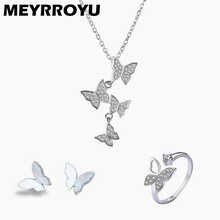 MEYRROYU 925 Sterling Silver 2021 New Butterfly Necklace Ring Earring Jewelry Set Ladies Engagement Gift Accessories бижутерия 1005002890272435
