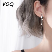 VOQ серебристый циркониевый женские серьги в виде звезды, голубое пространство, Вселенная, планеты, круглые длинные серьги, модные ювелирные изделия 1005002899050445