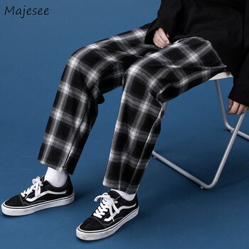 Винтажные мужские брюки в клетку, свободные прямые брюки в стиле Харадзюку для подростков и пар, универсальные брюки в японском стиле, размеры до 3XL 1005002907555036